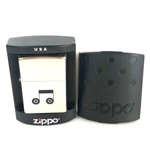 ■美品■レア■ZIPPO ジッポー　オイルライター　音符　シルバー金具　USA製　火花確認済み着火可能　ケース付き