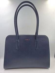 ◇【美品】FURLA/フルラ/トートバッグ/サフィアーノレザー/A4収納/ネイビー/通勤/通学/保存袋付き/ゴールド金具