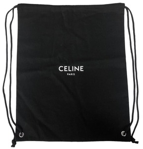 セリーヌ 巾着 ブラック コットン キャンバス CELINE 黒 ナップサック ロゴ リュックサック レディース メンズ 【中古】