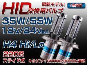 ★在庫限り HID H4 バーナー スペア・補修に 12V/24V 35W 55W バルブ 純正ゴムカバーが使える 2206バルブ HIDバルブ 8000K 1年保証送料無料