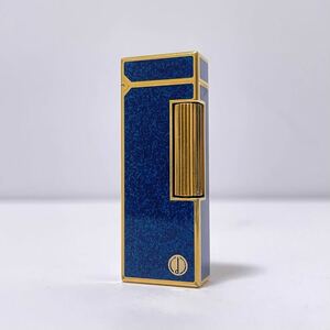 1円 【保存箱付】dunhill ダンヒル ローラー ガスライター 火花確認 ゴールド×ブルー ロゴ コレクション ヴィンテージ 喫煙具 高級 レア