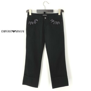 A7307/極美品 春夏 EMPORIO ARMANI アルマーニ 黒ラベル コットン デザイン テーパード クロップド アンクルパンツ I38 M程 黒/レディース