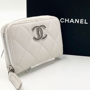 美品【正規品 鑑定済】 CHANEL シャネル マトラッセ キャビアスキン コインケース ココマーク ホワイト シルバー金具 U2335K69 レディース