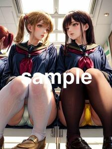 323 AI Girlsオリジナル美少女 コスプレアート A4ポスター イラスト 高画質 光沢紙 セクシー セーラー服 下着 パンティ ローアングル