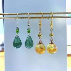 まとめ売り　2セット　❶綺麗グリーン　❷花びらオレンジ　レジン　ビーズ