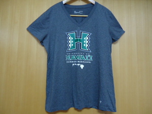 即決　ハワイ　アンダーアーマー　ハワイ大学　Ｔシャツ　ダークグレー色　レディース　ＸＬ　Vネック