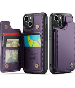 【JDDLang】 iPhone13 ケース カード収納 背面ケース手帳型 13手帳 iphone13 case 高級 PU革 上質 6.1インチ対応（パープル）/A90