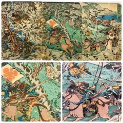 歌川国芳 「義士夜討ノ図」 -賤ヶ岳の戦い-◆木版画◆浮世絵◆三枚続◆