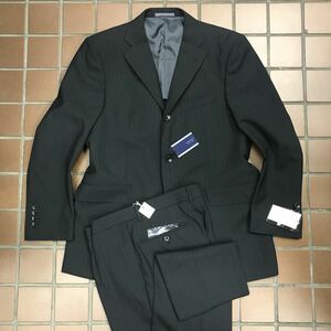 【新品】★メンズスーツ★紳士服　背広　ストライプスーツ　セットアップ/未使用　激安/AB4 サイズM/黒　ブラック/サイドベンツ 1タック