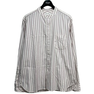 SCYE BASICS(サイベーシック) STRIPED COTTON OXFORD CRANDAD COLLAR SHIRT　8071000133472