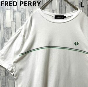 FRED PERRY フレッドペリー 半袖 Tシャツ サイズL ホワイト シンプルロゴ ワンポイントロゴ 刺繍ロゴ 送料無料