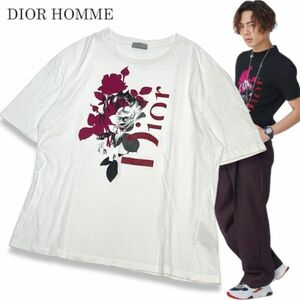 10 国内正規品 DIOR HOMME ディオールオム 863621I6312 半袖コットン ローズ ロゴ プリント Tシャツ カットソー ホワイト イタリア製