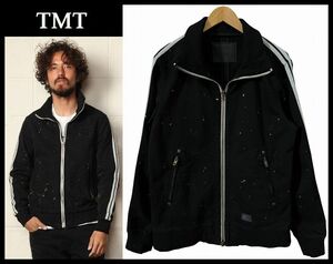 送料無 XL 希少 定価35,200円 美品 TMT ティーエムティー 19AW スウェットライクデニム USED ダメージ 加工 ペイント トラック ジャケット