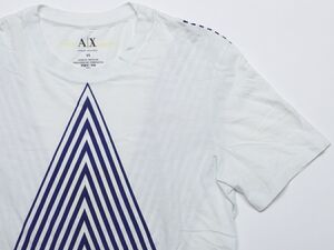 中古★ARMANI EXCHANGE アルマーニ エクスチェンジ★ストライプAXビッグロゴ半袖TシャツXS【正規品】ホワイト白【本物保証】