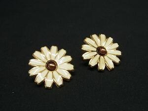 1円 ■美品■ GIVENCHY ジバンシィ ヴィンテージ 花 フラワー クリップ式 イヤリング アクセサリー アイボリー系×ゴールド系 BJ6387