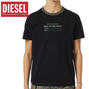 Mサイズ ディーゼル Tシャツ メンズ 半袖Tシャツ DIESEL ブランド ロゴ入り黒 ブラック トップス ユニセックス リンガーTシャツ 丸首 クル