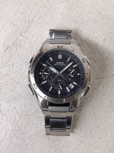 ii549● 【動品】カシオ/Casio ウェーブセプター アナログ電波ソーラーメンズ腕時計 40mm クロノグラフ 黒文字盤 WVQ-M410DE/60