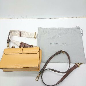 ■ ◎ ●未使用● CHARLES & KEITH 2way ハンド ショルダーバッグ オレンジ ゴールド ブラウン レディース E