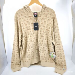 【未使用】 HUF×ICE CREAM ハフ アイスクリーム メンズ ジップパーカー ベージュ SIZE L 総柄 RUNNING FL00199 ◆3104/磐田店