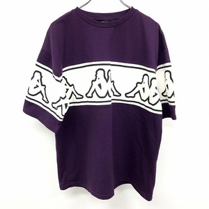 Kappa × WEGO カッパ×ウィゴー F レディース Tシャツ カットソー 切り返し生地 ロゴプリント 丸首 半袖 ポリエステル×綿 パープル 紫
