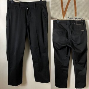 ★【美品 正規品20900円】NudieJeans ヌーディージーンズ LAZY LEO Black レイジ― レオ コットン100％ チノパン チノーズ パンツ W32