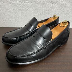 【美品】LOUIS VUITTON ルイヴィトン ダミエ レザー コイン ローファー スリッポン シューズ size 6 1/2 メンズ