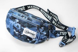 美品 Maison Kitsune × Eastpak ◆Camo Fox ウエストバッグ ブルーカモフラ ショルダー ボディーバッグ メゾンキツネ イーストパック WX10