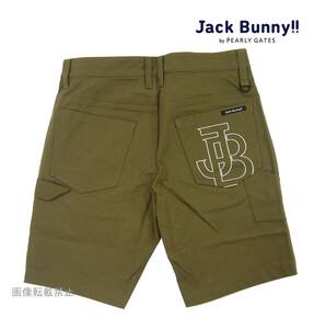 新品 パーリーゲイツ/ジャックバニー　後面 BIGステッチロゴ ストレッチ ハーフパンツ　4/M　カーキ　Jack Bunny by PEARLY GATES