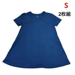 ★レディース　カットソー　Tシャツ　Sサイズ2枚組　半袖　裾長め　紺色