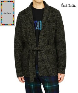 ☆新品☆Paul Smith ローゲージ ベルト ガウン カーディガン☆カーキ＆黒☆Mサイズ 肩幅46㎝ 身幅52㎝ 着丈71㎝ 袖丈59㎝☆定価44,000円