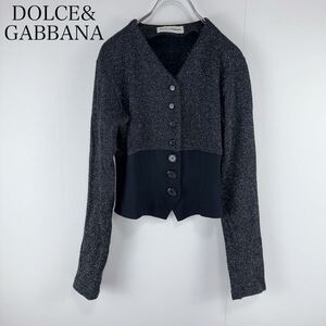 DOLCE&GABBANA ドルチェアンドガッバーナ　サイズ40 Vネック切り替えニットカーディガン 切り替えニットトップス　ラメ　ブラック