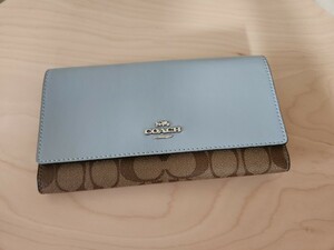 新品！ COACH☆コーチ 長財布☆財布 シグネチャー☆カーキ×水色