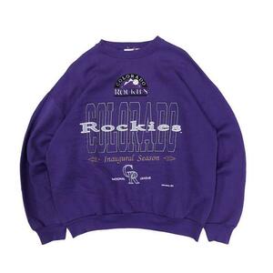 【XL】USA 古着 90s USA製 COLORADO ROCKIES スウェット トレーナー 90年代 クルーネック パープル