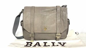 1円●美品●バリー BALLY●メッセンジャーショルダーバッグ●レザー グレー系 ビジネス スーツ A4 通勤通学 ロゴ 斜め掛け ショルダー