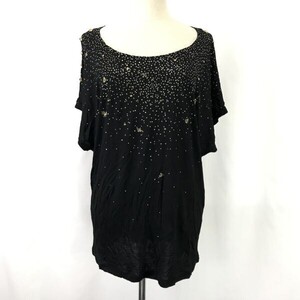 TSUMORI CHISATO/ツモリチサト☆レーヨン&シルク/半袖ドルマンカットソー【size-2/black/黒】ラインストーン/Tops/T-Shirts/dress◇cBH773