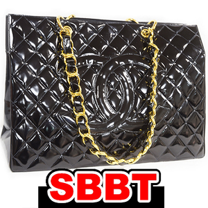 シャネル　エナメル トートバッグ　黒　G金具　パテントレザー　ブラック　ビッグココ ゴールド金具 CHANEL 本物 sbbt