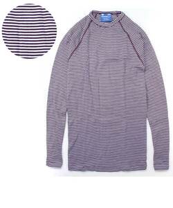 ＜ ワイン×ホワイト・Sサイズ ＞ ウィルダネスウェアー WILDERNESS WEAR Polypro+190 Long Sleeve Crew Stripe ロングスリーブ ストライプ