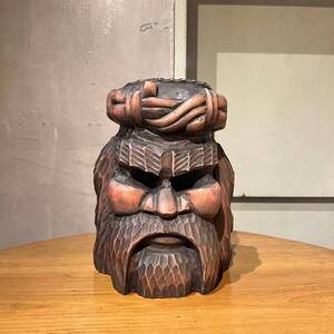 Vintage Ainu Handicraft Wooden Mask アイヌ 木彫り マスク 手仕事 民芸 北海道 民藝 ハンドクラフト 木工 70s 1973 ヴィンテージ 