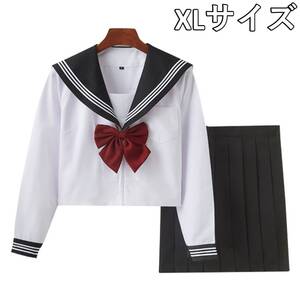 【新品 XL 黒】長袖セーラー服上下セット【本格的な女子高校の制服コスプレ】 146長袖XL