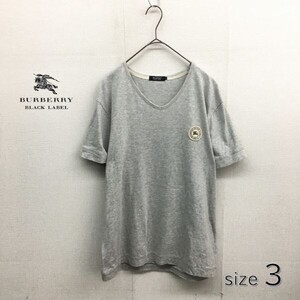 HZ9001★BURBERRY BLACK LABEL : ロゴワッペン VネックTシャツ★3★グレー バーバリー ブラックレーベル