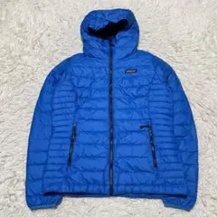 美品 S Patagonia ブルー フード ダウンジャケット ロゴ