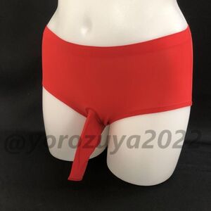 26-216-7 メンズ サオ付 先端穴空き アイスシルク サラサラ ショーツ 【レッドXL】 パンティ 下着 女装 ゲイ 自慰 露出 男の娘 偽娘 .2