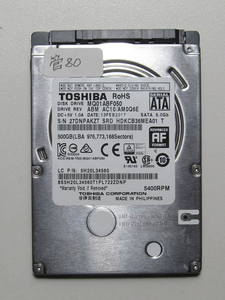 ★送料無料★ノート用HDD 2.5インチ 500GB ★ 2278時間 ★TOSHIBA ★ MQ01ABF050 ★ 管80