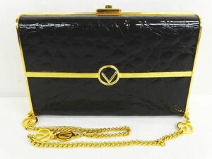 VALENTINO ヴァレンティノ 2WAY レザー クラッチ ショルダーバッグ チェーン 黒×ゴールド色 ヴィンテージ イタリア製 ◇07