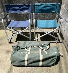 送料無料！ #コールマン Captain Chair２（グリーン）とCaptain Chair R1 （ブルー）とチェアキャリーバッグ（グリーン）のused ３点セット