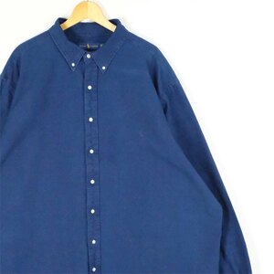 古着 大きいサイズ ラルフローレン INDIGO OXFORD 長袖ボタンダウンシャツ メンズUS-3XLT TALLサイズ 無地 インディゴブルー系 tn-2154n