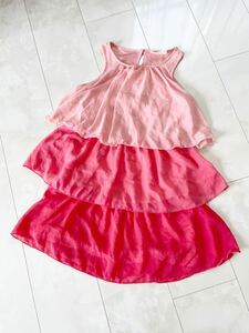 【美品】H&M ノースリーブワンピース サイズ140㎝ US10-11Y サテン　ピンク チュニック 