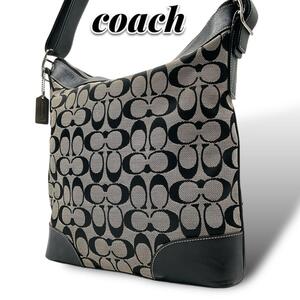 COACH コーチ ショルダーバッグ シグネチャー キャンバス レザー ブラック