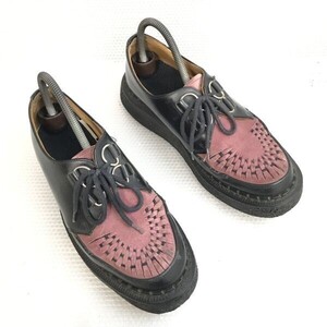 イングランド製/Vintage☆GEORGE COX 3538/ジョージコックス☆厚底ラバーソールブーツ【8/26.5/黒×ピンク】スエード/shoes/boots◇bC-079