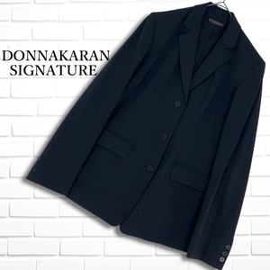 ◆良品◆ DONNA KARAN SIGNATURE ダナキャラン シグネチャー 通年 ストレッチ テーラード ジャケット 黒 ブラック レディース 42　3134L